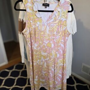Isaac Mizrahi Pink and Yellow Patterned Tank Top